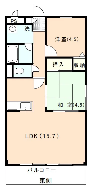 伊豆市熊坂にあるアパート2LDKの間取り図
