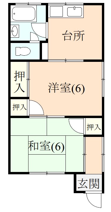 伊豆市修善寺にあるアパート2Kの間取り図
