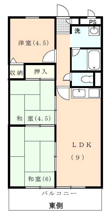 伊豆市熊坂にあるアパート3LDKの間取り図