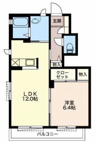 伊豆市牧之郷にあるアパート1LDKの間取り図