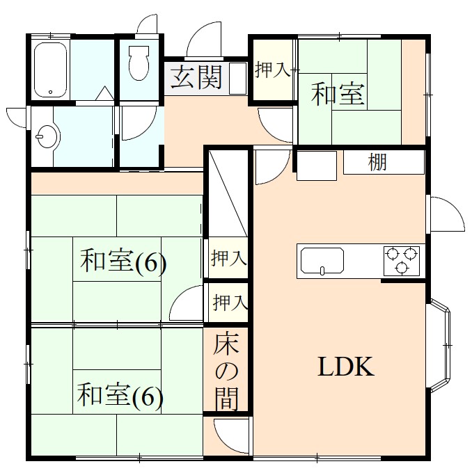 伊豆市修善寺にある貸家一戸建の1階3LDKの間取り図