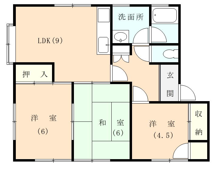 伊豆の国市吉田にあるアパート3LDKの間取り図
