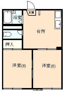 伊豆の国市田京にあるアパート2DKの間取り図