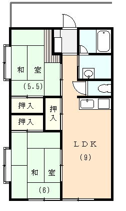 伊豆の国市三福にあるアパート2LDKの間取り図