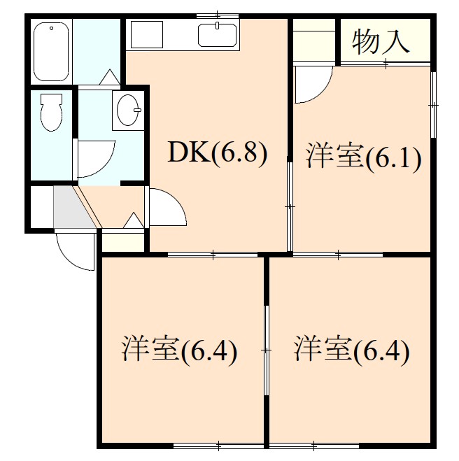 伊豆の国市三福にあるアパート3DKの間取り図
