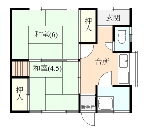 伊豆の国市田京にある貸家一戸建2Kの間取り図