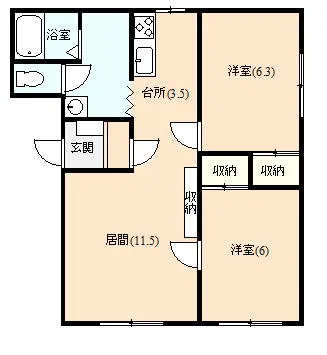 伊豆の国市大仁にあるアパート2LDKの間取り図