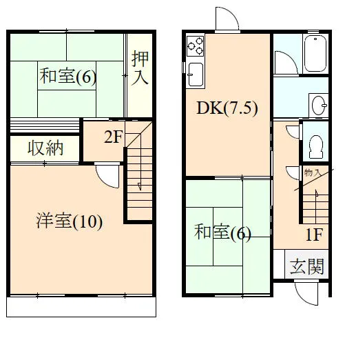 伊豆の国市田京にあるアパート3DKメゾネットの間取り図