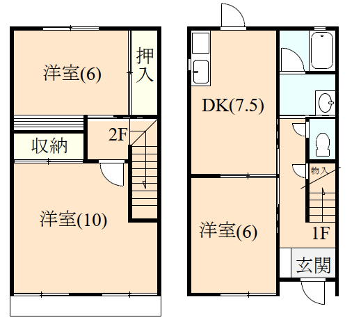 伊豆の国市田京にあるアパート3DKメゾネットの間取り図