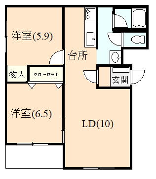 伊豆の国市田京にあるアパート2LDKの間取り図