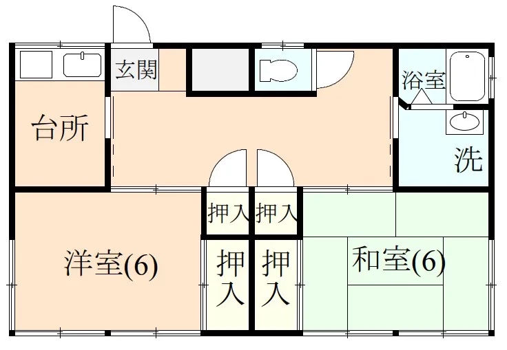 伊豆の国市御門にある貸家一戸建2Kの間取り図